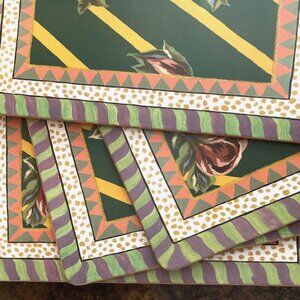 SET/4pc MACKENZIE CHILD Torquay RIBBON ROSE  Pimpernel CORK-back PLACEMATS (8av)